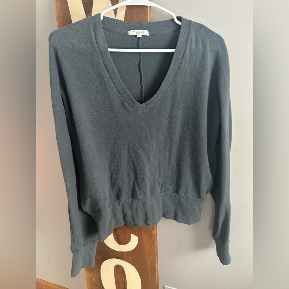 Z Supply Charcoal V-Neck Sweatshirt